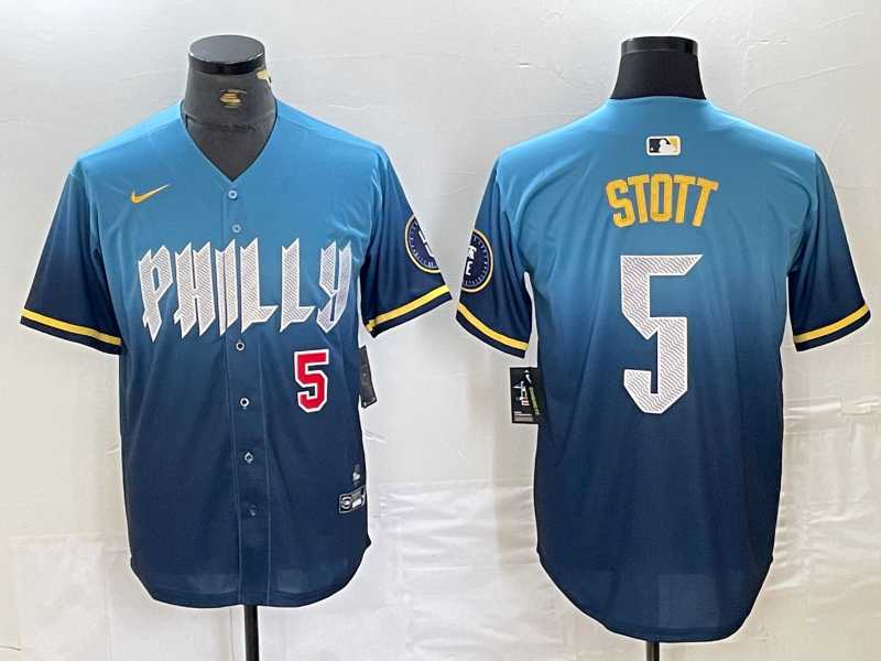 Mens Philadelphia Phillies #5 Bryson Stott Blue 2024 City Player Number Cool Base Stitched Jerseys->philadelphia phillies->MLB Jersey